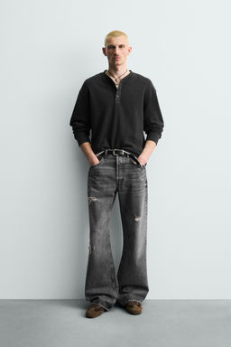 CAMISETA CUELLO PANADERO WAFFLE / Antracita oscuro