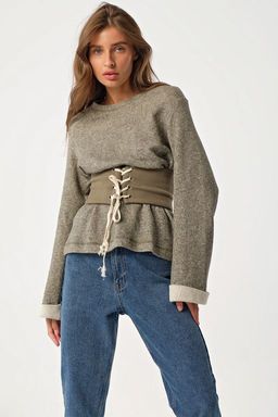 Свитшот оверсайз без капюшона из хлопка хаки