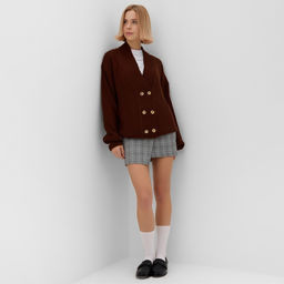 Кардиган на пуговицах женский MINAKU: Casual Collection, цвет шоколад, размер 50