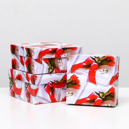 Набор коробок 3 в 1 "Свадьба кольца и красная лента", 19 х 19 х 9,5 - 15,5 х 15,5 х 6,5 см