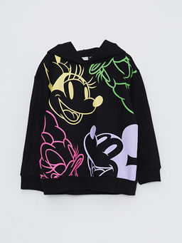 Kap??onlu Minnie Mouse Bask?l? Uzun Kollu K?z ?ocuk Sweatshirt