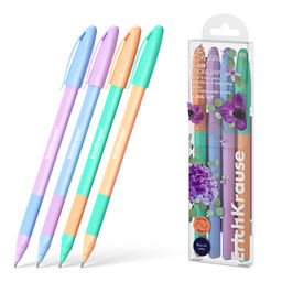 Цена за 36 шт. Набор из 4 ручек шариковых ErichKrause U-109 Stick&Grip Pastel Bloom 1.0, Ultra Glide Technology, цвет чернил синий (в пэт-боксе)