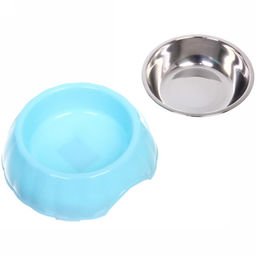 Миска пластиковая с металлической чашкой "Классик" 16*5см цвет голубой