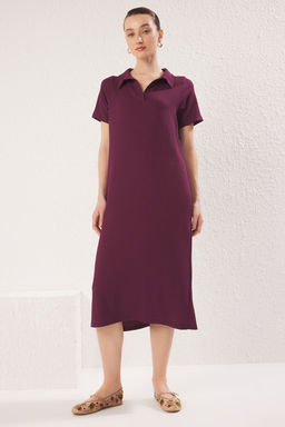 Murdum Polo Yaka K?sa Kol Midi Burumcuk/Dokulu Orme Elbise TWOSS24EL00478 - Trendyolmilla фото 2