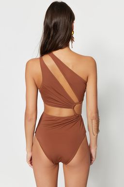 Kahverengi Tek Omuz Tunelli Cut Out/Pencereli Regular Core Mayokini TBESS23MA00206