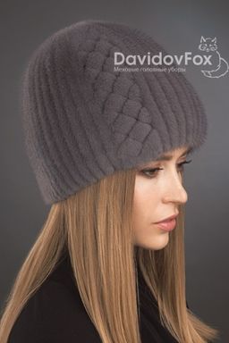 Шапка Сноп норка орнамент серо-голубая