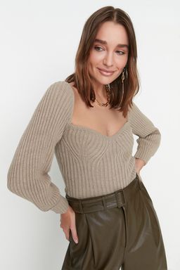 Vizon Crop Kalp Yaka Triko Kazak TWOAW22KZ1760