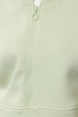 Mint Fermuarl? Kapusonlu Rahat Kesim Crop Kal?n Ici Polarl? Orme Sweatshirt TWOAW20SW0660