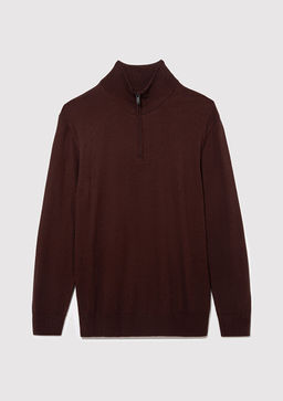 Yar? Fermuarl? Dik Yaka Bordo Kazak - Mavi фото 6