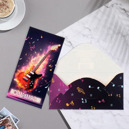 Цена за 10 шт. Конверт для денег С Днём Рождения! глиттер, гитара, 8,5х17 см