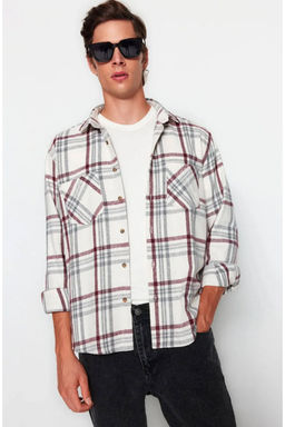TRENDYOL MAN Bordo Regular Fit Cift Cepli K?sl?k Oduncu Kareli Gomlek TMNAW22GO0356