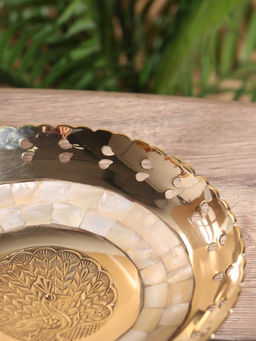 Цена за 2 шт. Блюдо сервировочное «Жар-Птица», 19.5×19.5×5.5 см, латунь с перламутром