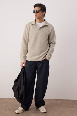 Tas Relaxed Kesim Waffle Dokulu Polo Yaka Sweatshirt TMNAW26SW00058