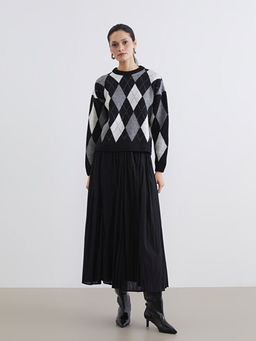 Bisiklet Yaka Baklava Desenli Kad?n Triko Tunik