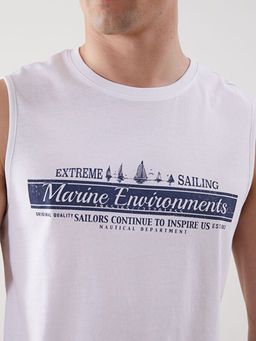 Bisiklet Yaka Bask?l? Erkek Kolsuz Ti??rt