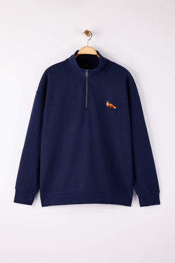 Lacivert Yeni Oversize Buyuk Beden Dokulu Dik Yaka Penguen Nak?sl? Sweatshirt TMNAW26AO00000 - Trendyolmilla фото 10