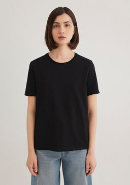 Bisiklet Yaka Siyah Basic Tisort - Mavi фото 4