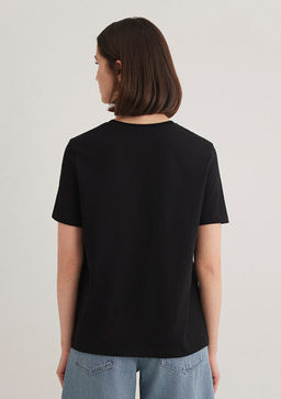 Bisiklet Yaka Siyah Basic Tisort - Mavi фото 5