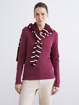 B?y?k Beden Bisiklet Yaka Fitilli Kad?n Ti??rt