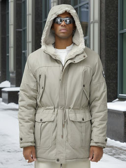 Парка мужская зимняя удлиненная с мехом бежевого цвета 2606B - Mtforce фото 18