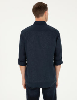 Lacivert Regular Fit %100 Keten G_mlek