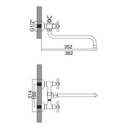 Смеситель для ванны Accoona A87177, двухвентильный, с душевым набором, силумин, хром