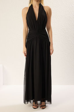 TRENDYOLMILLA Siyah A-Kesim Drape Detayl? Tul Orme Maxi Abiye & Mezuniyet Elbise TPRSS25AE00055 фото 3