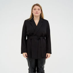 Пиджак женский с поясом MIST plus-size, размер 56, чёрный