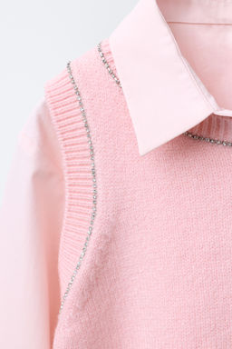 POPLIN SHIRT WITH RHINESTONE WAISTCOAT - Zara фото 3