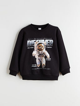 Regular Fit Bask?l? Erkek ?ocuk Sweatshirt