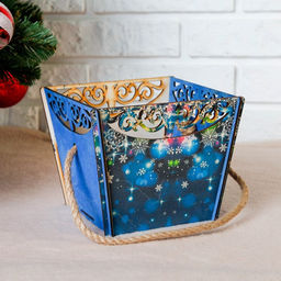 Кашпо деревянное Корзина, новый год, самосборное, ручка- шнур, 17,917,314,2 см