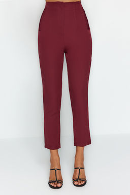 Koyu Bordo Cigarette Kal?p Pensli Yuksek Bel Bilek Boy Dokuma Kumas Pantolon TWOSS20PL0515