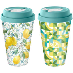 Цена за 2 шт. Стакан с крышкой 550мл с декором с клапаном "Sicily Lemon" (зеленый)