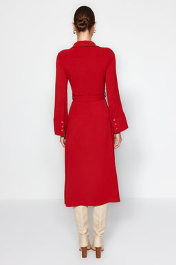 Kiremit Kusakl? Dugmeli Dokuma Gomlek Elbise TWOAW24EL00359