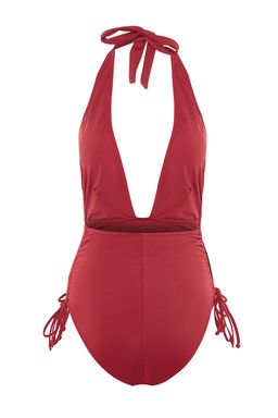 Bordo Derin Dekolteli Buzgulu High Leg Mayo TBESS23MA00217