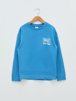 Bisiklet Yaka Bask?l? Uzun Kollu Erkek ?ocuk Sweatshirt