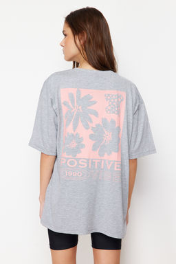TRENDYOLMILLA Lacivert %100 Pamuk S?rt Bask?l? Oversize/Genis Kal?p Bisiklet Yaka Orme T-Shirt TWOSS23TS00321  фото 6