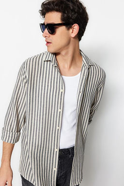 Lacivert Regular Fit _izgili Dokulu Keten G_r_n_ml_ G_mlek TMNSS23GO00062