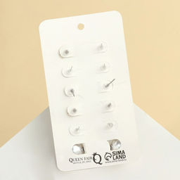 Пусеты 6 пар Шар контур, цвет чёрно-белый в серебре - Queen fair фото 2