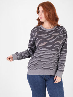 Джемпер серый с узором и стразами - Almond фото 2