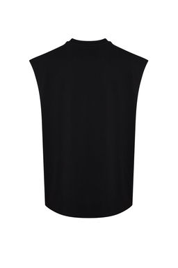 Siyah Oversize/Genis Kesim Kabar?k Yaz? Bask?l? Etiketli T-Shirt/Atlet TMNSS24AL00005