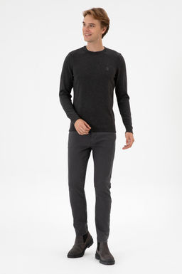 Erkek Slim Fit Bisiklet Yaka Antrasit Melanj Basic Kazak - U.s. polo assn фото 5