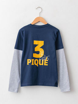 Bisiklet Yaka Barcelona Bask?l? Uzun Kollu Erkek ?ocuk Ti??rt