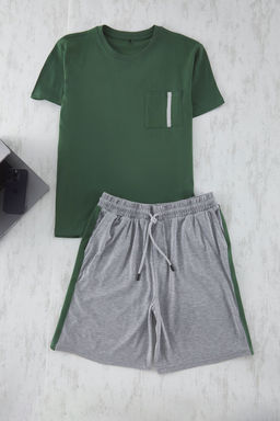 TRENDYOL MAN Yesil Regular Fit Panelli Orme Sortlu Pijama Tak?m? TMNSS25PT00035 - Trendyolmilla фото 5