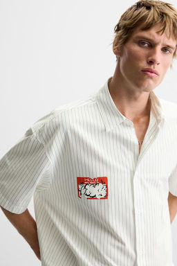 STRIPED SHIRT WITH PRINTED STICKER - Zara фото 5