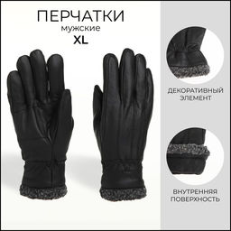 Перчатки мужские, размер XL, с утеплителем, чёрная