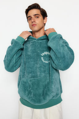 Mint Oversize/Genis Kesim Kapusonlu Uzun Kollu Yaz? Nak?sl? Pelus Sweatshirt TMNAW24SW00028 - Trendyolmilla фото 3