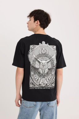 %100 Pamuk Boxy Fit Bisiklet Yaka S_rt Bask_l_ K_sa Kollu Ti__rt