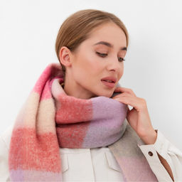 Шарф зимний объемный с кистями MINAKU клетка 210*38+18 см