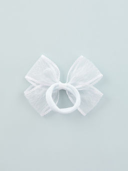 Цена за 6 шт. Бант для волос на резинке «Бантик», кружевной край полоски, 9 см, белый